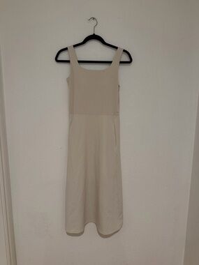 Uniqlo Sleeveless Cream Midi Dress with Square Neck